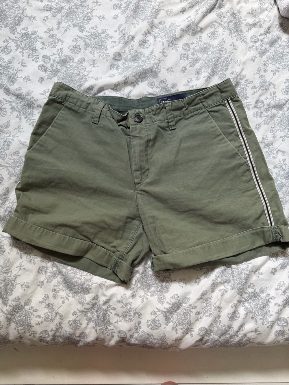 GAP Olive Green Cotton Shorts with Side Stripe